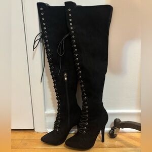 Steve Madden Black Lace-Up Over-the-Knee Boots - 36